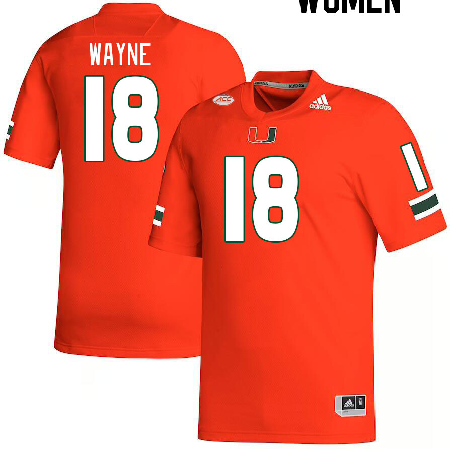 Women #18 Jayden Wayne Miami Hurricanes College Football Jerseys Stitched-Orange - Click Image to Close